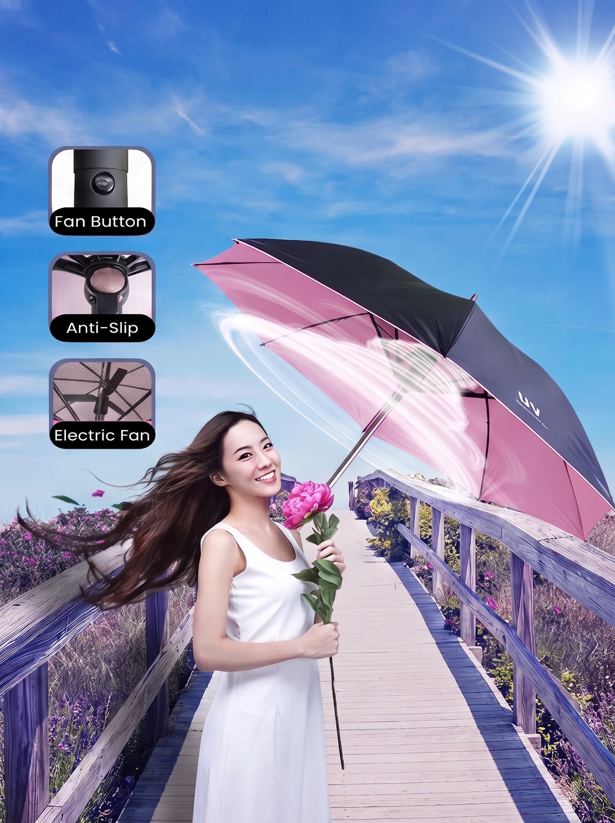 مظلة شمسية بمروحة مدمجة | Portable Fan Umbrella